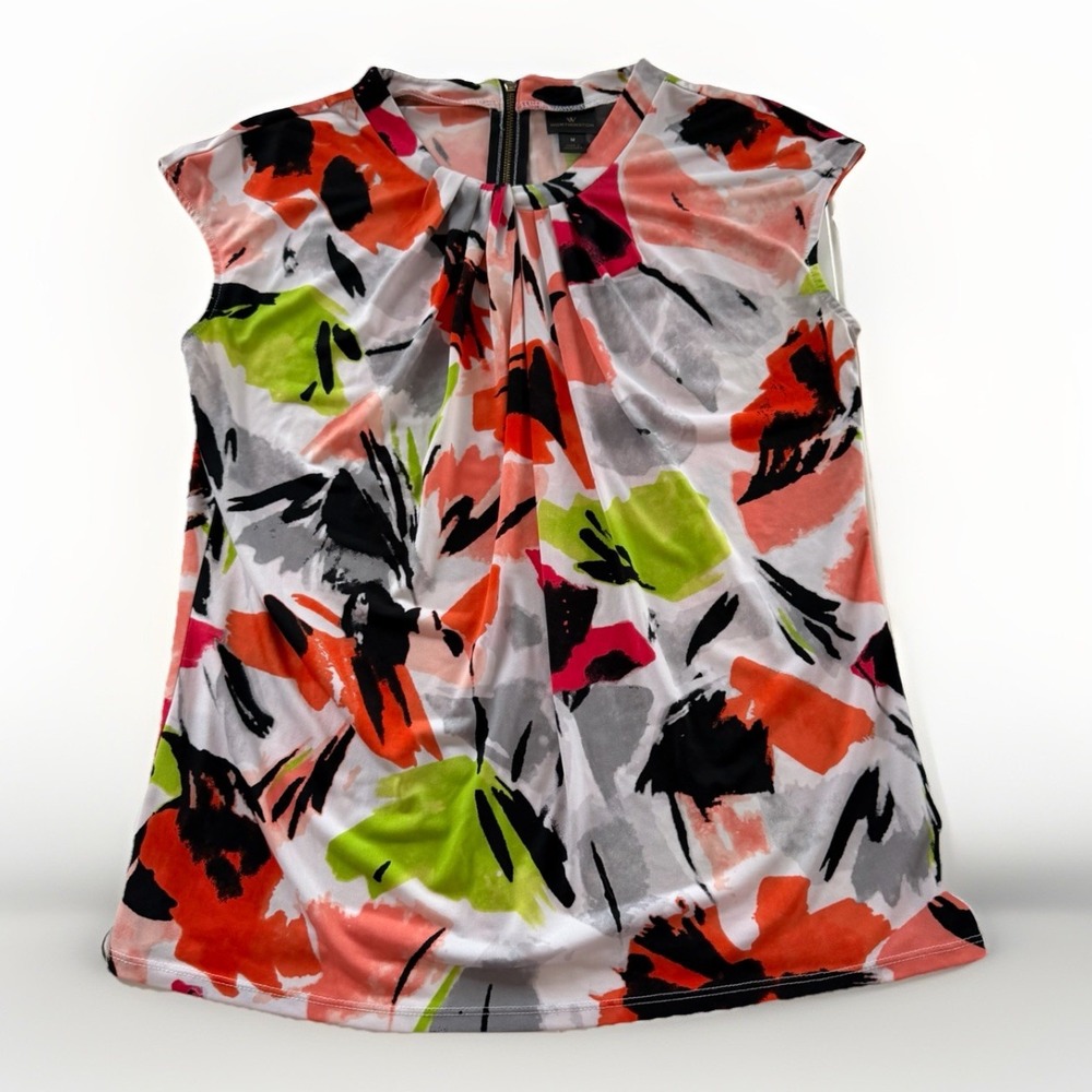 Worthington Women's Sleeveless‎ Top Medium Multicolor Abstract Floral Twist Neck